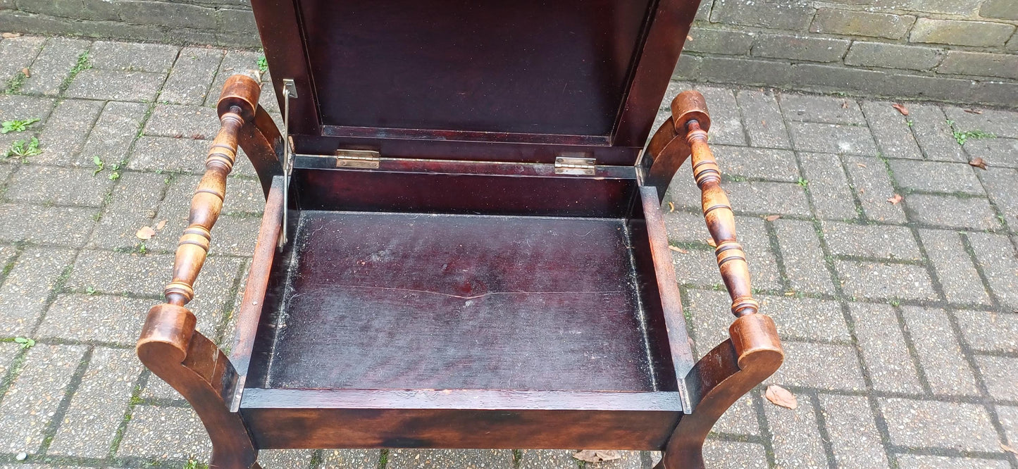 Beautiful Classy Vintage Upholstered Piano Stool | Inner Compartment & Aged Still Life Tapestry | Elegant Antique Storage Seat