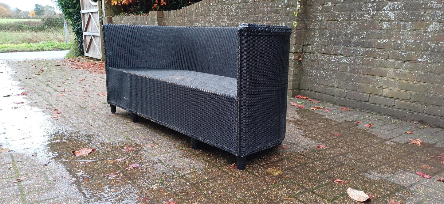 Huge Black Art Deco Heavyweight Lloyd Loom Settee Sofa Chaise – Vintage Daybed Elegance FREE HAND Delivery