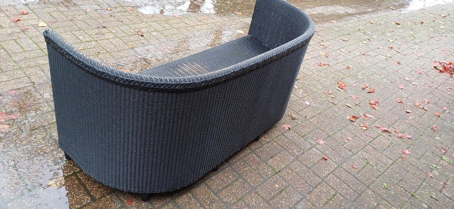 Huge Black Art Deco Heavyweight Lloyd Loom Settee Sofa Chaise – Vintage Daybed Elegance FREE HAND Delivery