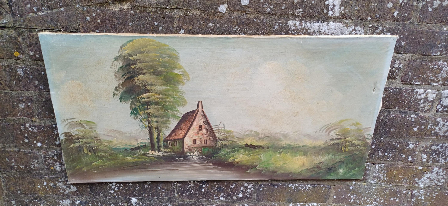 Trio of original vintage Landscape oil paintings on canvas - 3 varying sizes, horizontal hanging