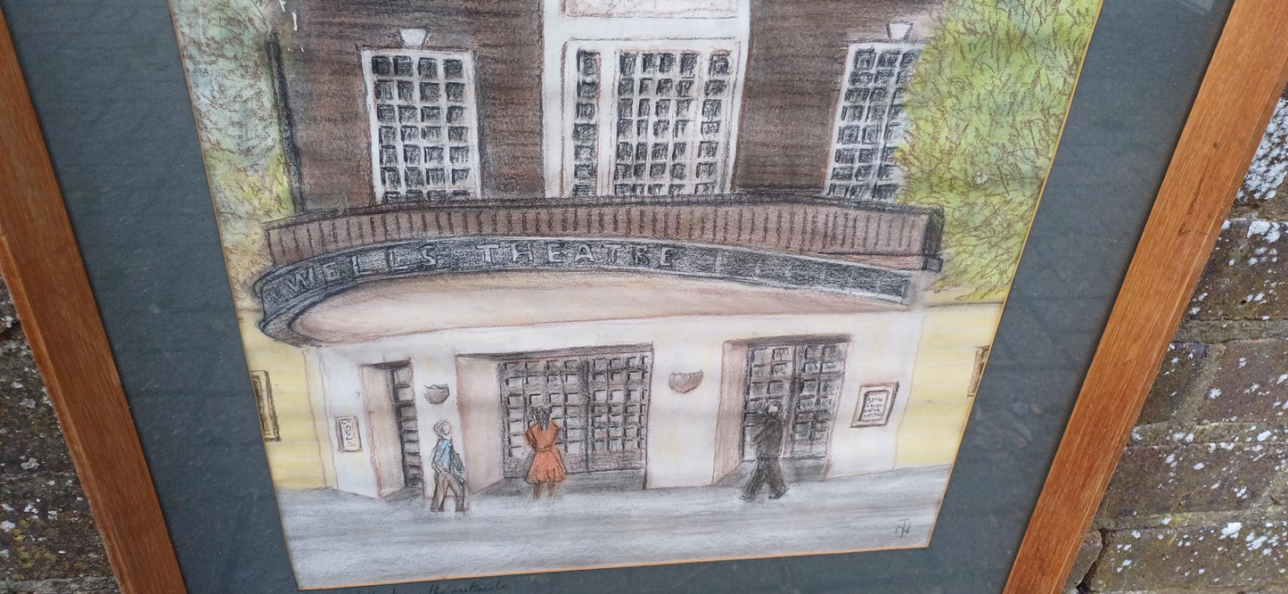 Large Sadler's Wells Original Vintage Pencil / Pastel Naive Art picture, framed in quality mount and glazed wooden frame (54cm x 79cm)