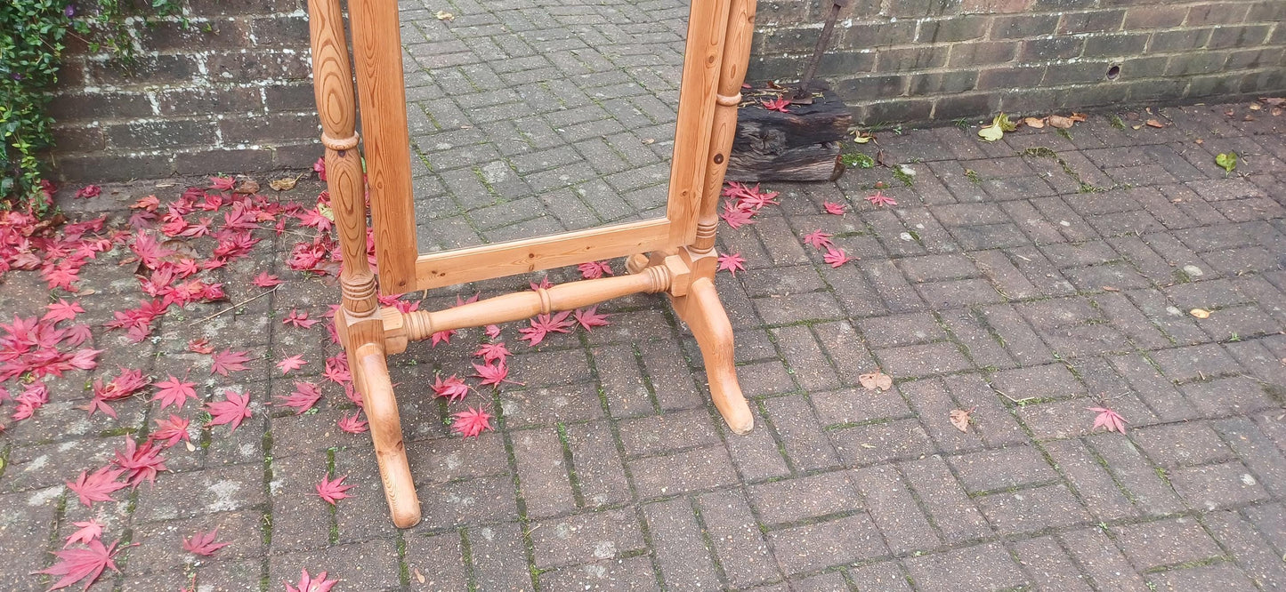 Huge Imposing Vintage Solid Pine Cheval Full Length Mirror Polished Finish FREE HAND Delivery