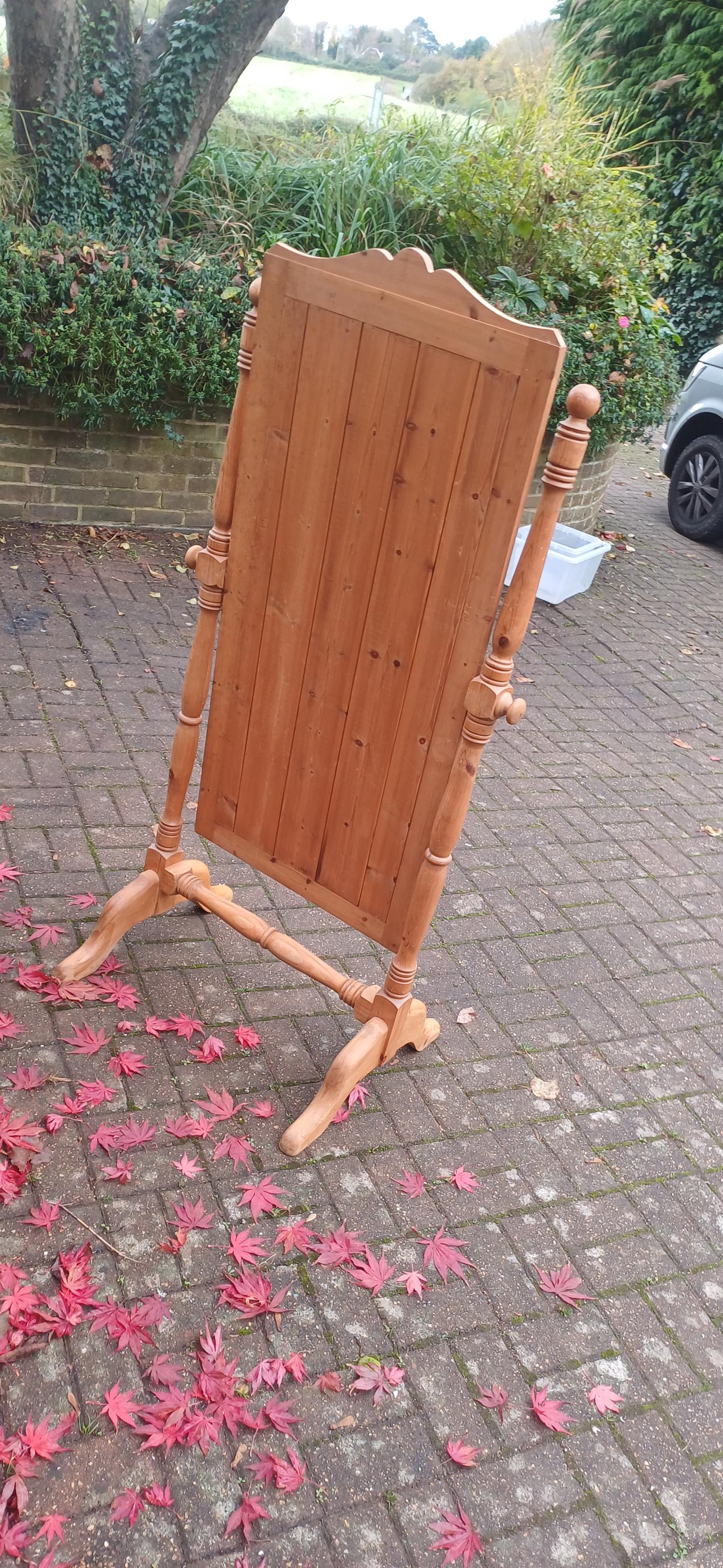 Huge Imposing Vintage Solid Pine Cheval Full Length Mirror Polished Finish FREE HAND Delivery