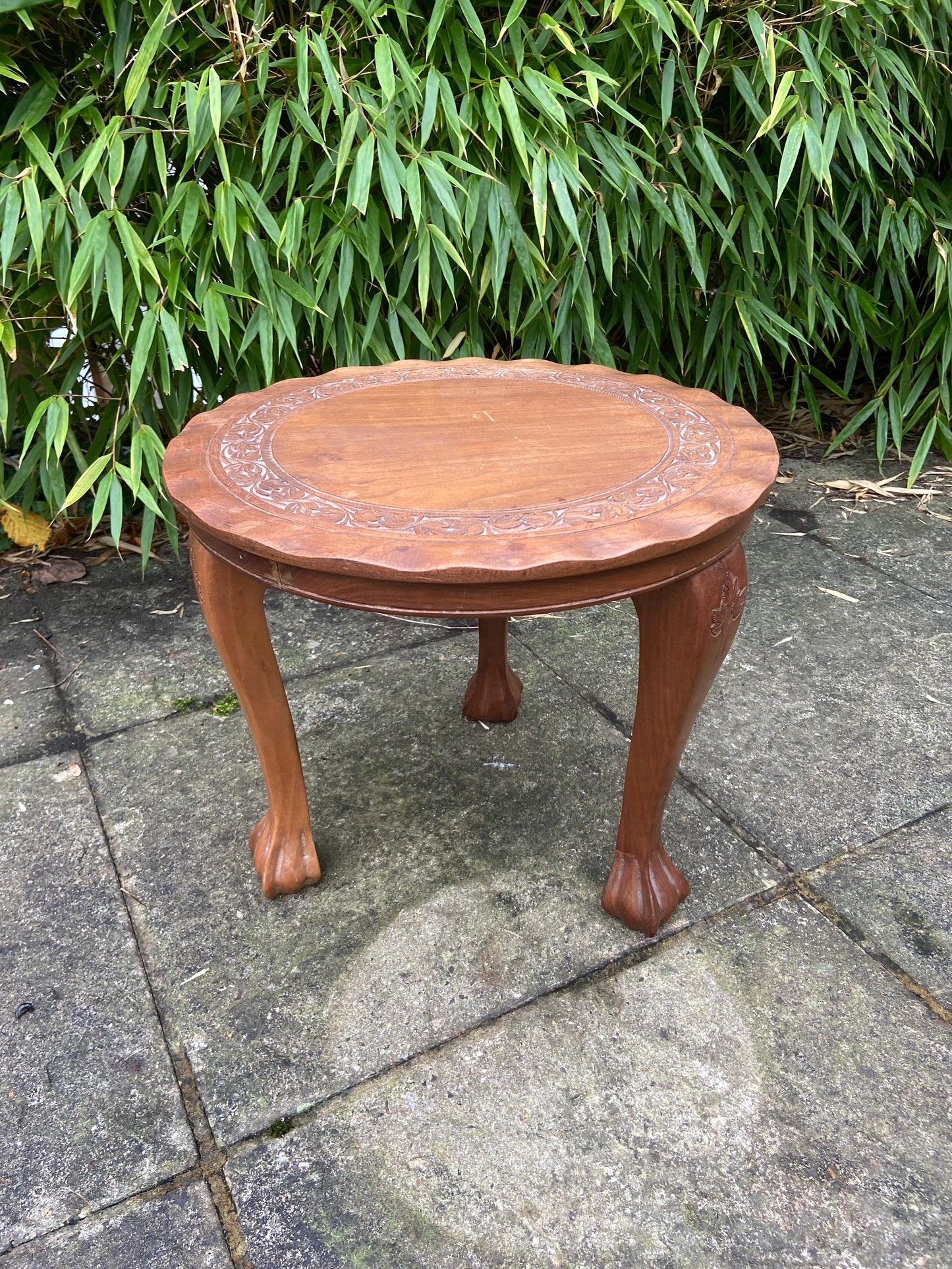 Lovely vintage carved wooden table, plant stand, coffee table