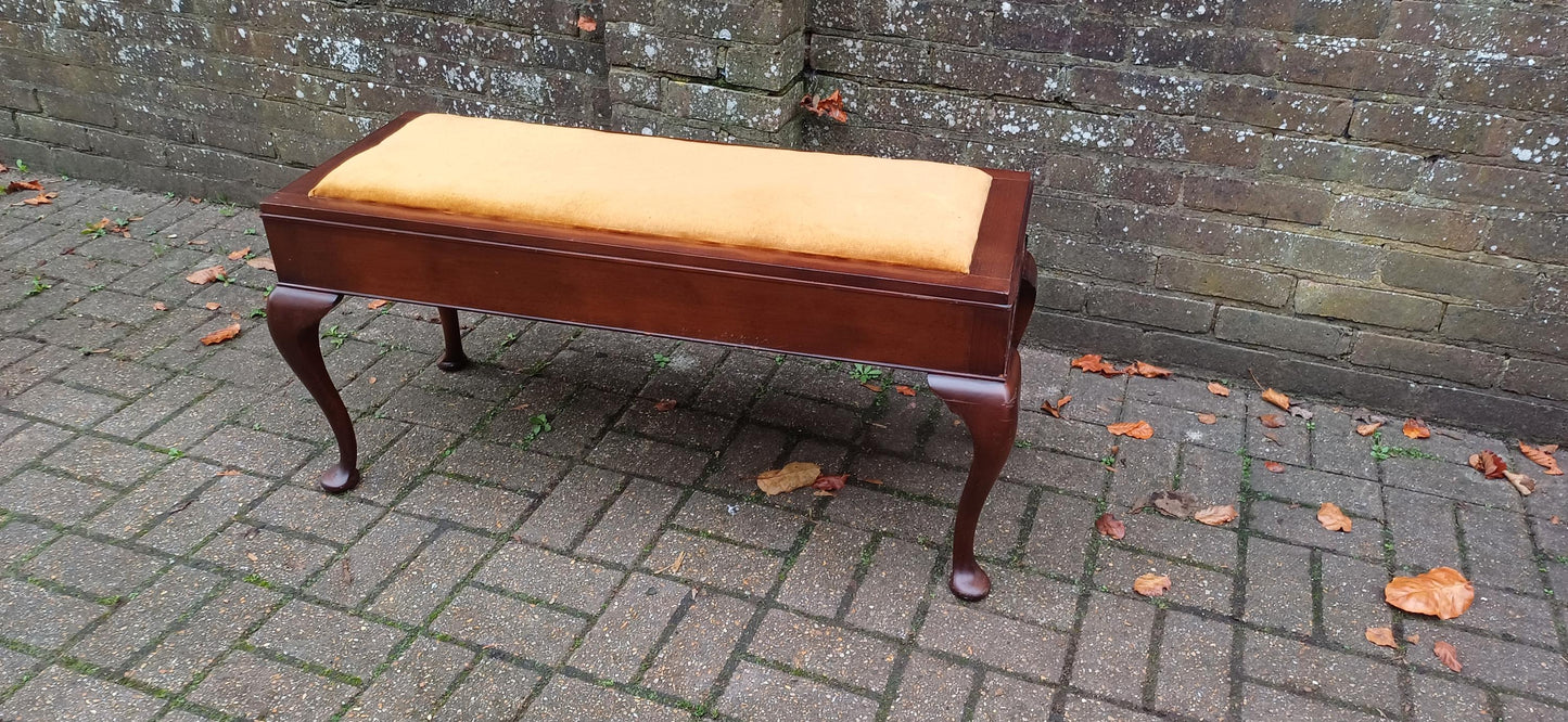 Double Top Quality Hardwood Double Piano Stool Cabriole Legs & Velvet Upholstery Elegant Music Bench. Hallway Bench as Storage Compartment.