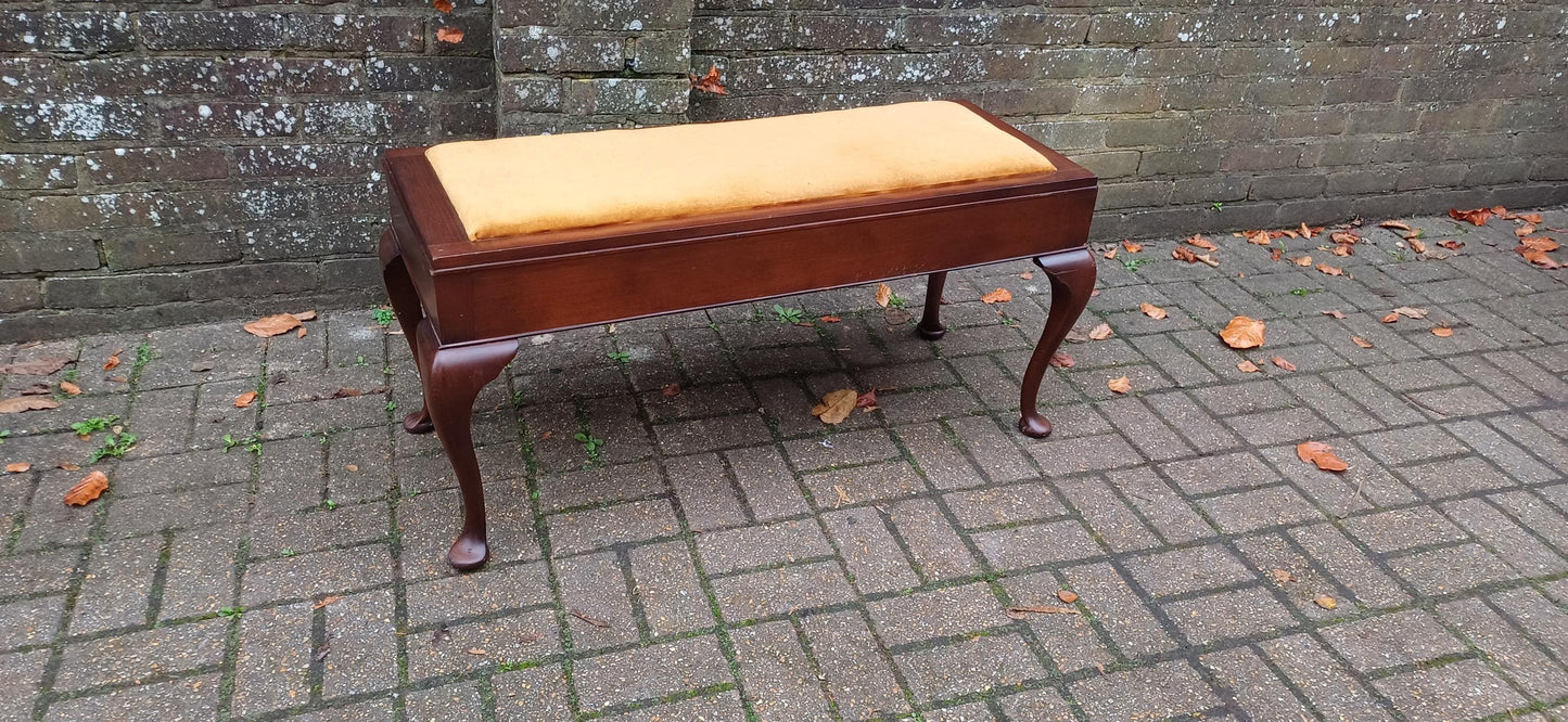 Double Top Quality Hardwood Double Piano Stool Cabriole Legs & Velvet Upholstery Elegant Music Bench. Hallway Bench as Storage Compartment.