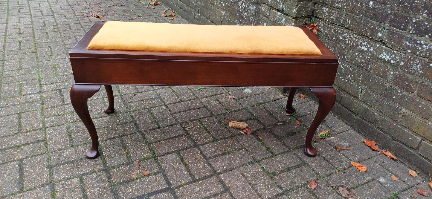 Double Top Quality Hardwood Double Piano Stool Cabriole Legs & Velvet Upholstery Elegant Music Bench. Hallway Bench as Storage Compartment.