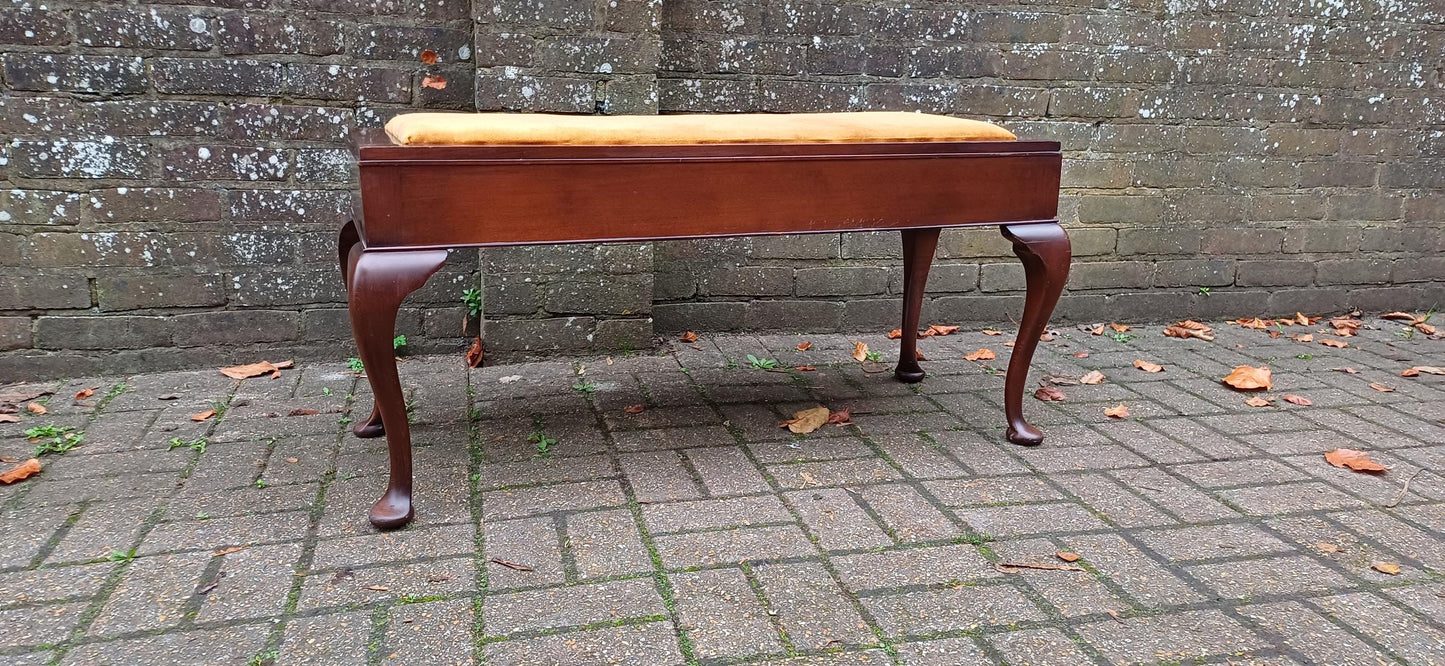 Double Top Quality Hardwood Double Piano Stool Cabriole Legs & Velvet Upholstery Elegant Music Bench. Hallway Bench as Storage Compartment.