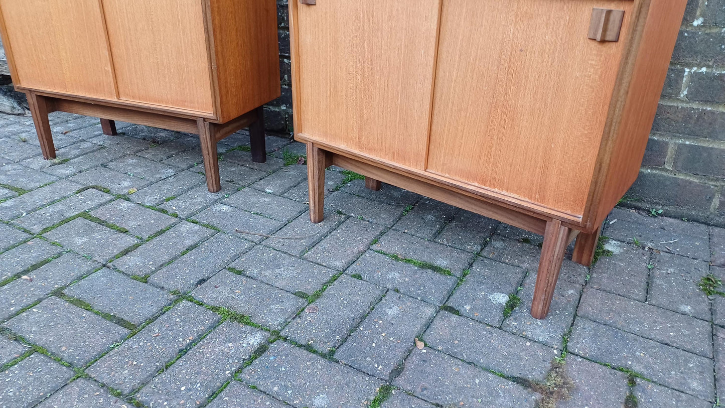 Pair Glazed Glass Vintage Retro 60s Teak and Veneer Glazed Bookcase China Display Cupboards with Lower Storage Cupboard FREE HAND Delivery