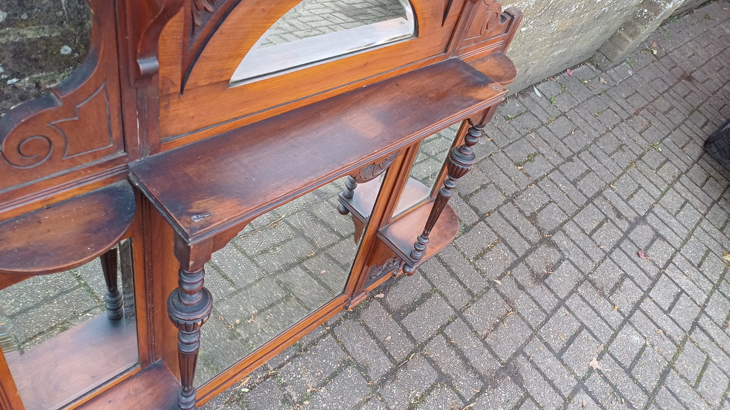 Massive Imposing High Quality Mahogany Over Mantel Mirror Wealth of Decorative Features 4 Bevelled Mirrors FREE HAND Delivery.