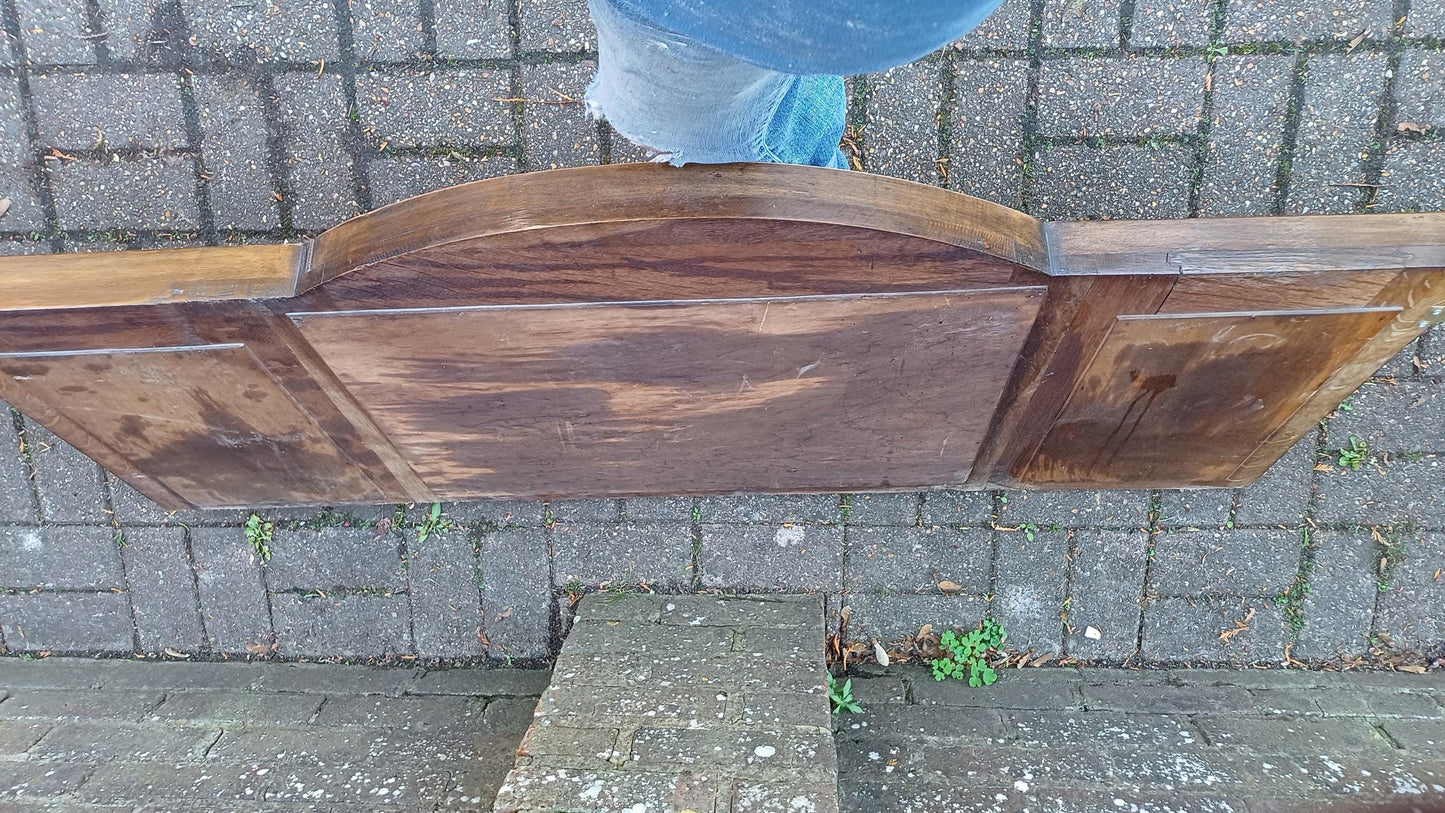 Beautiful Wide 1920s Oak Over Mantel or Wall Mirror Oval Glass