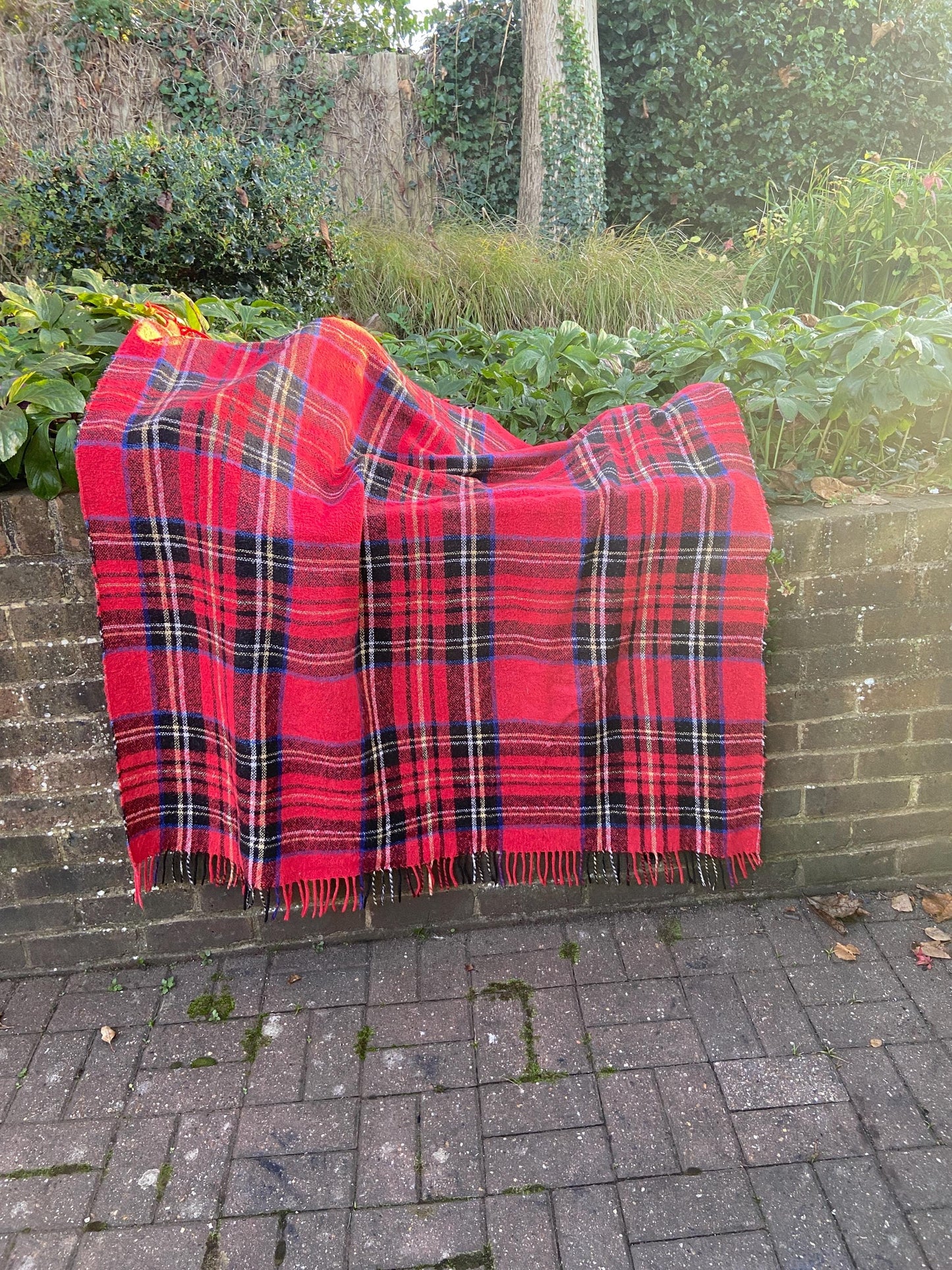 Vintage duo of woollen blankets - one large and one smller rectangular, picnic blankets picnic rugs, telly blankets