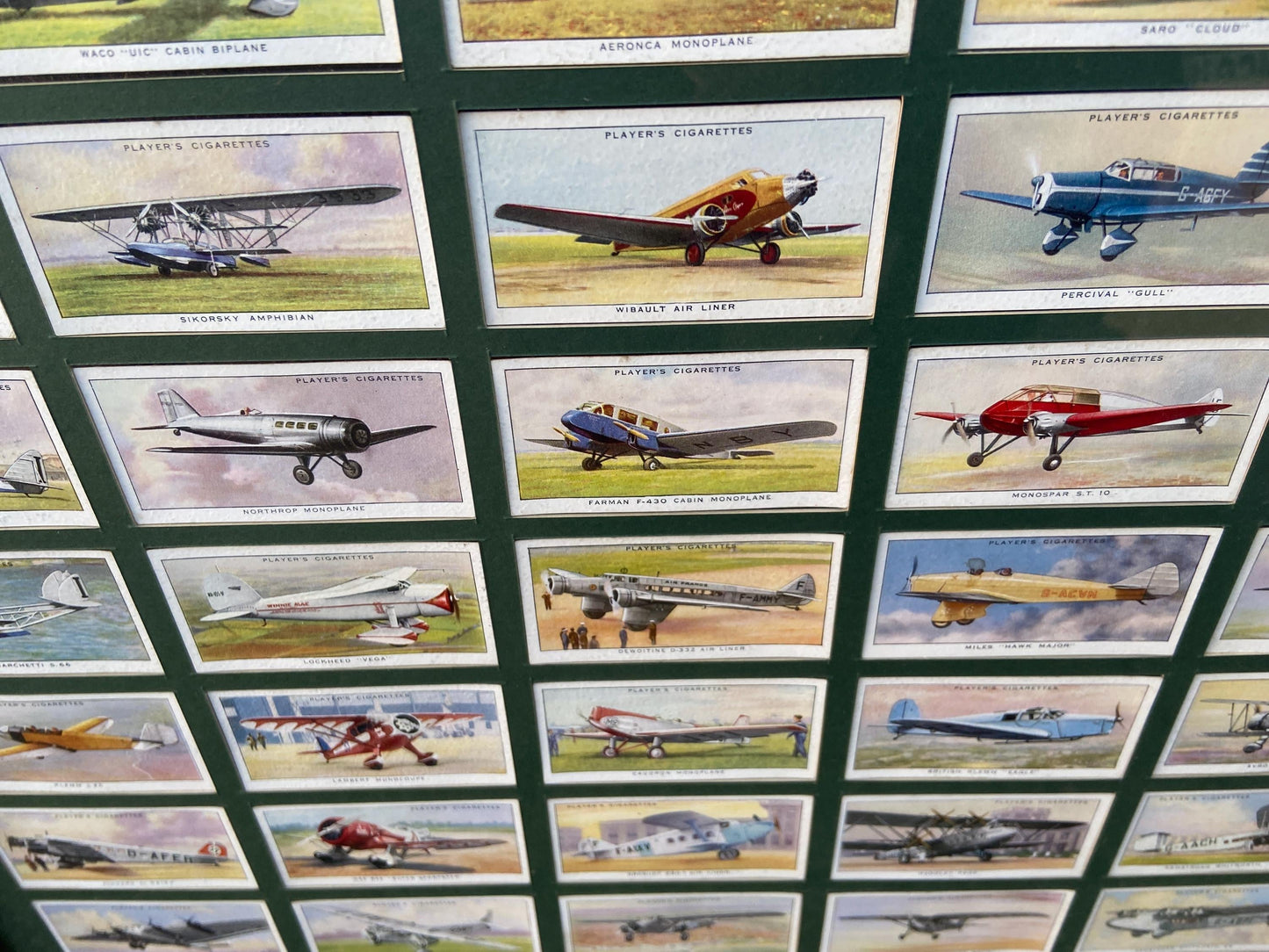 Framed Cigarette card collection of 50 vintage planes cigarette cards - cartophily, aviation aficiondao, aviation plane memorabilia