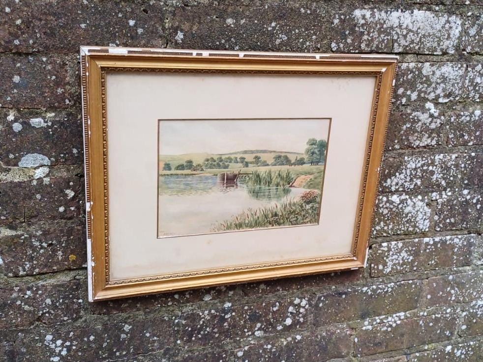 victorian watercolour of shore near Arundel
. vintage framed original artwork. victorian frame.