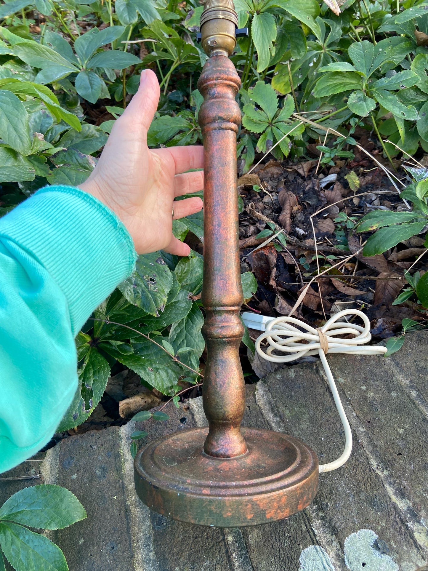 Retro Wooden Metallic Effect Painted Candlestick Lamp Base - 42cm tall