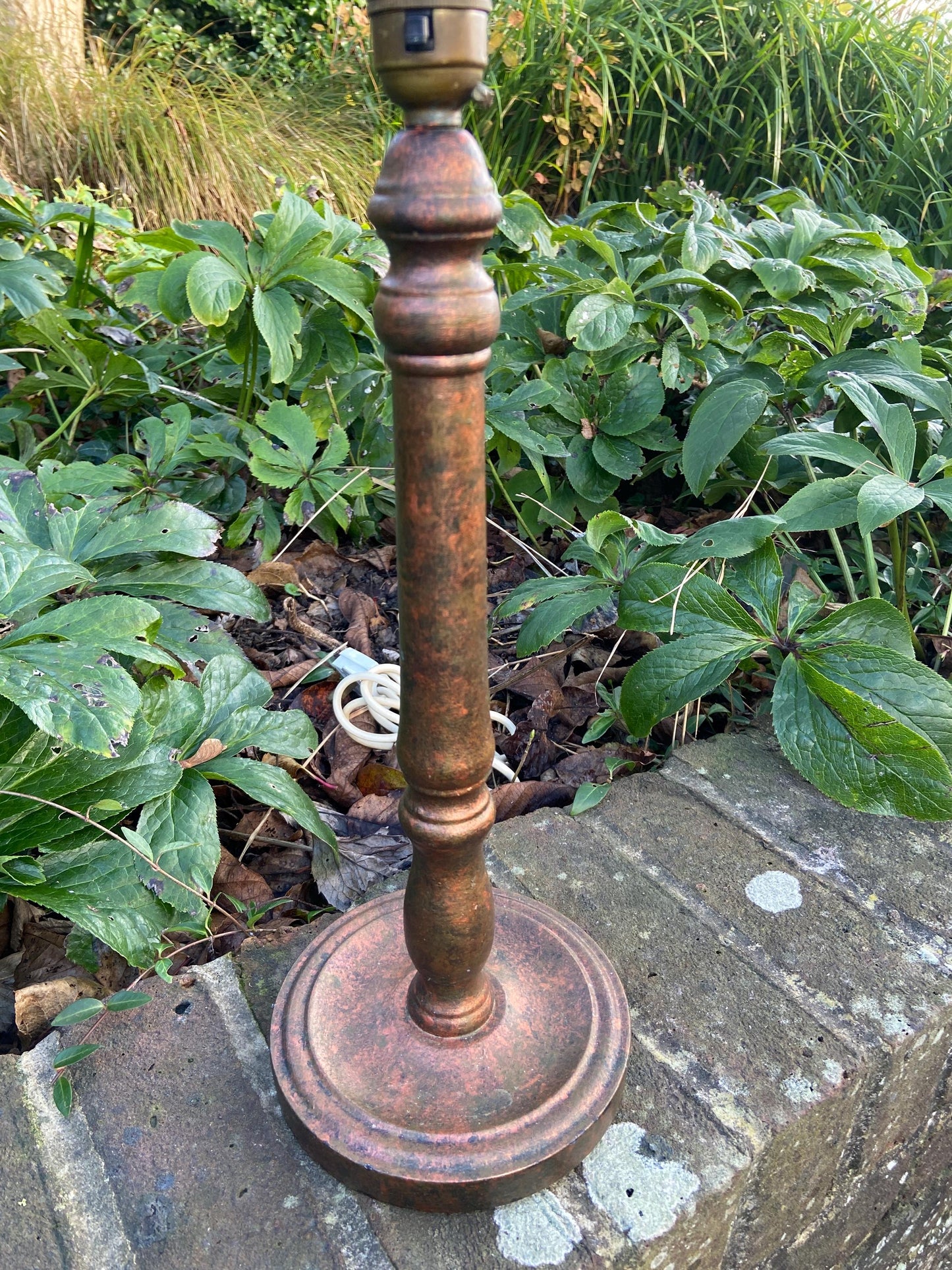 Retro Wooden Metallic Effect Painted Candlestick Lamp Base - 42cm tall