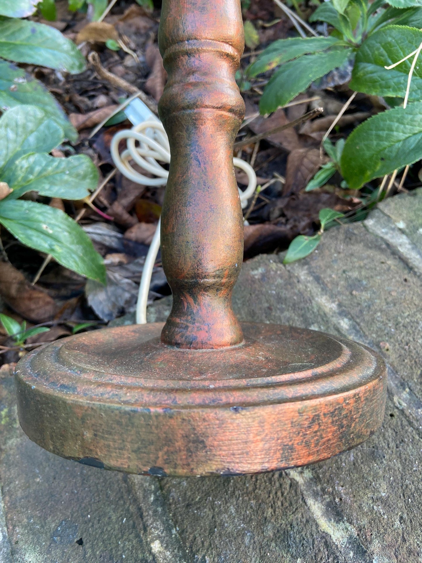Retro Wooden Metallic Effect Painted Candlestick Lamp Base - 42cm tall