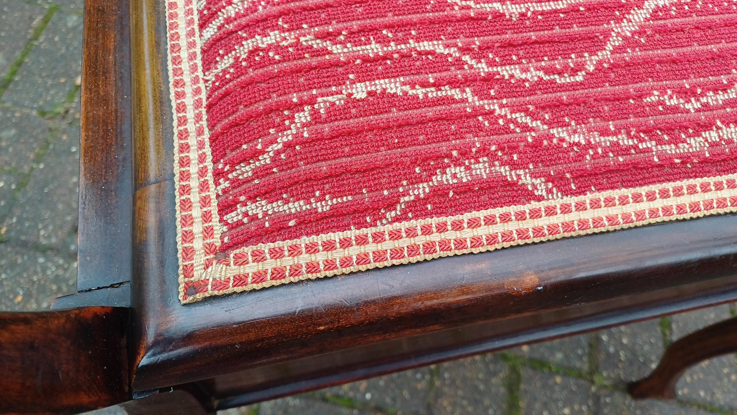 Elegant and Top Quality Vintage Mahogany Piano Stool Upholstered with Sheet Compartment.
