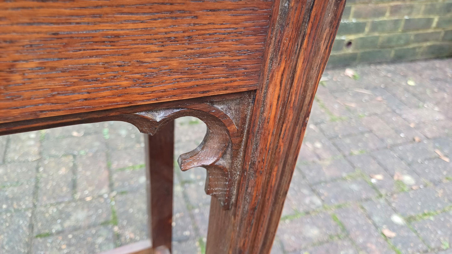 Early 20th Century Vintage Solid Oak Side Table with Gothic Detail.