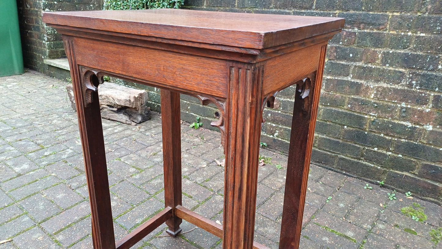 Early 20th Century Vintage Solid Oak Side Table with Gothic Detail.