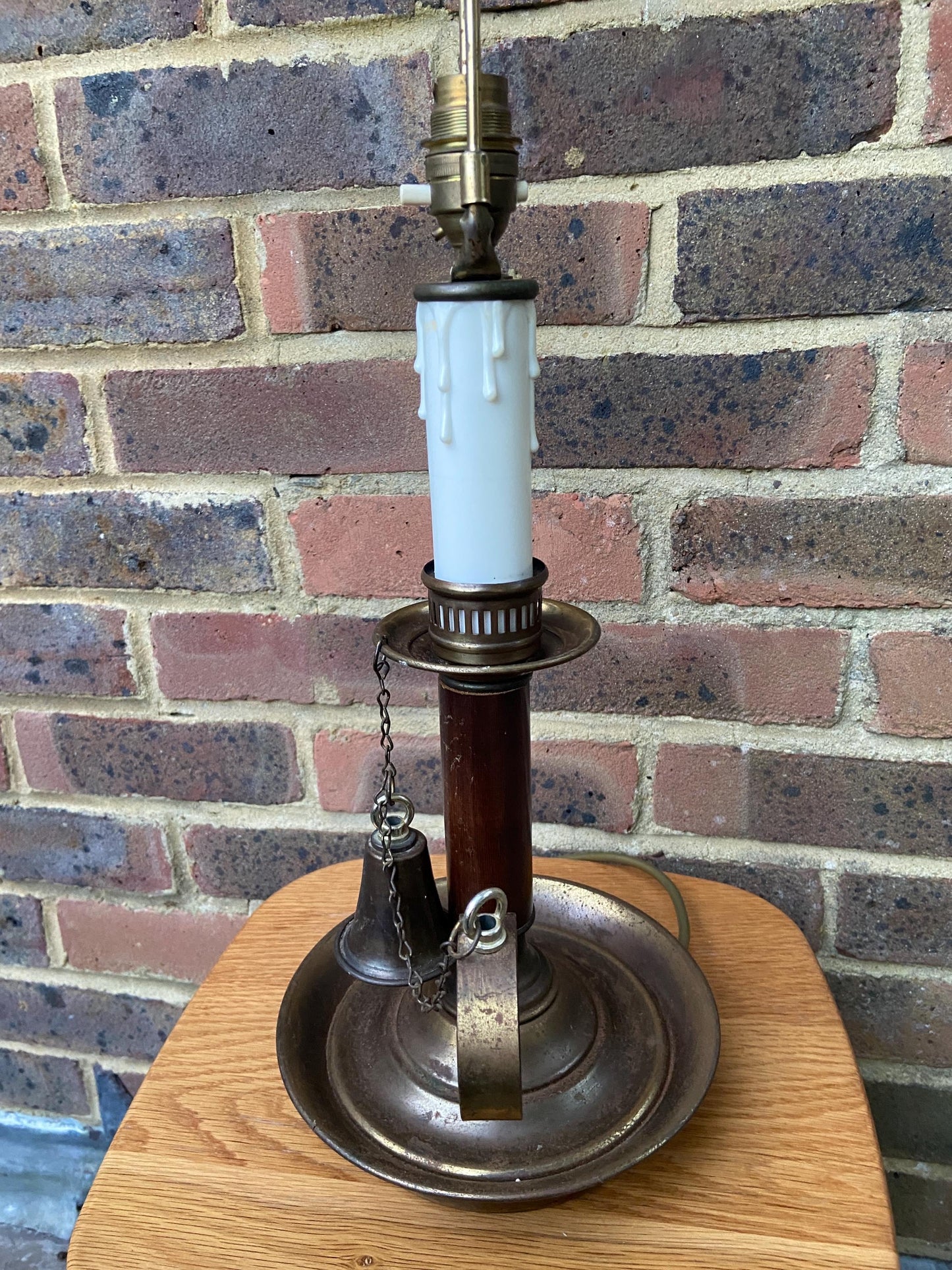 Large 1970s Mock Candlestick and Holder Lamp - metal, plastic and wood, working