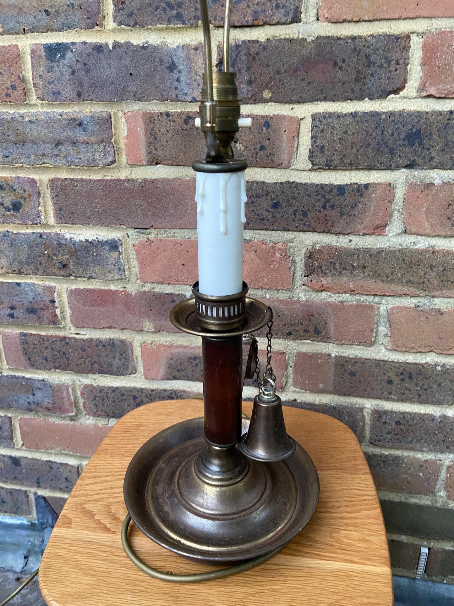 Large 1970s Mock Candlestick and Holder Lamp - metal, plastic and wood, working