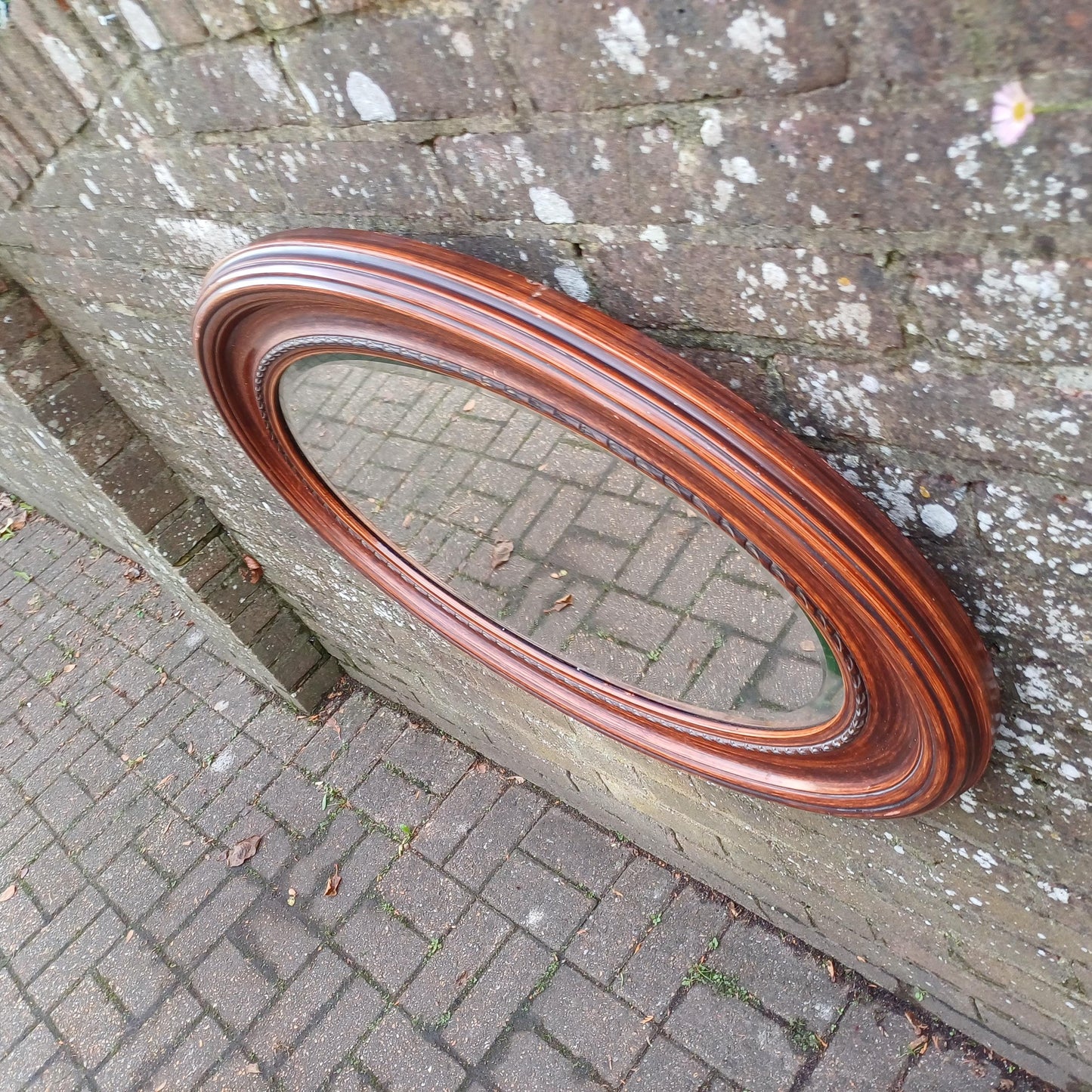 Huge and Imposing Red Painted Oval Mirror Red and Black Hues Bevelled Glass FREE HAND Delivery