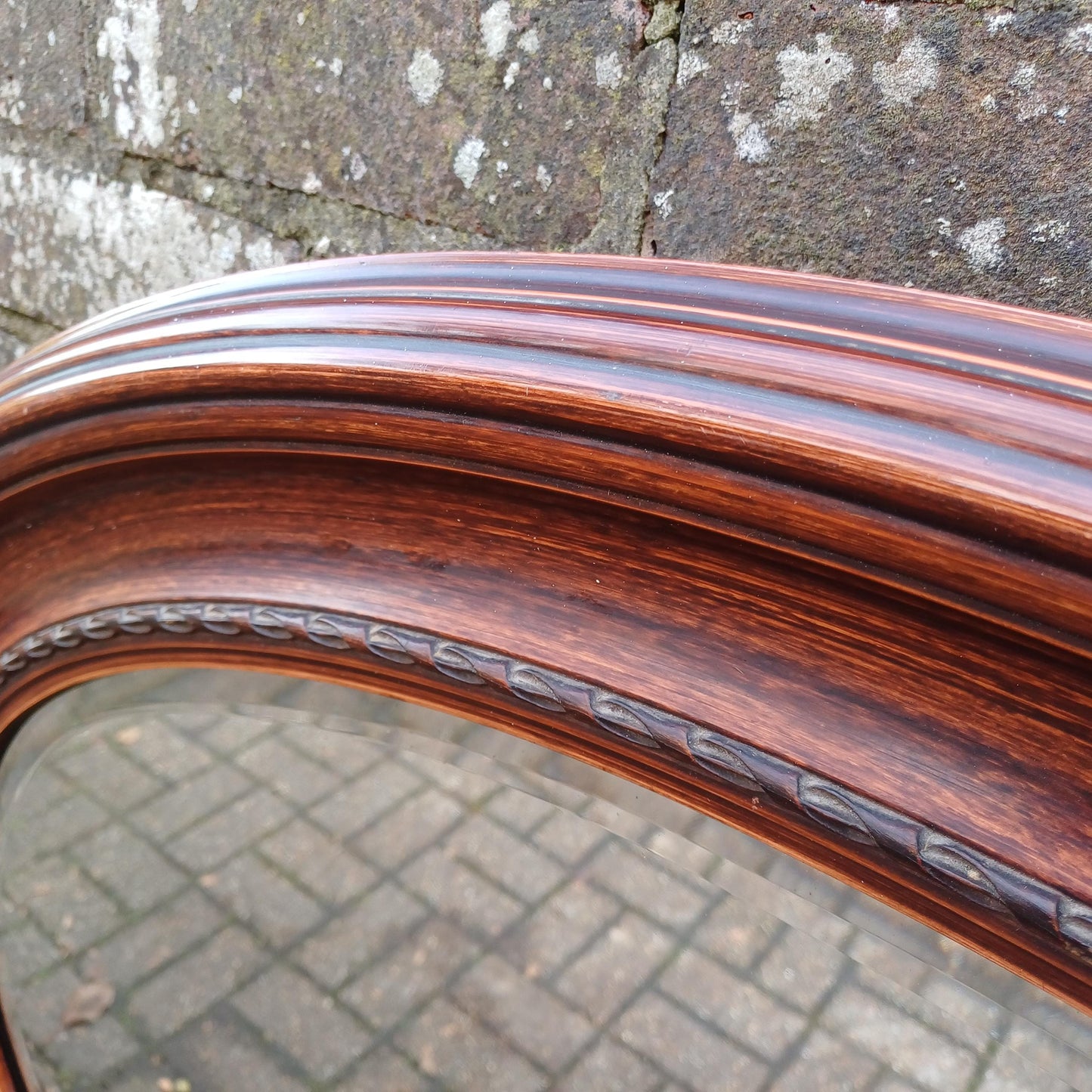 Huge and Imposing Red Painted Oval Mirror Red and Black Hues Bevelled Glass FREE HAND Delivery