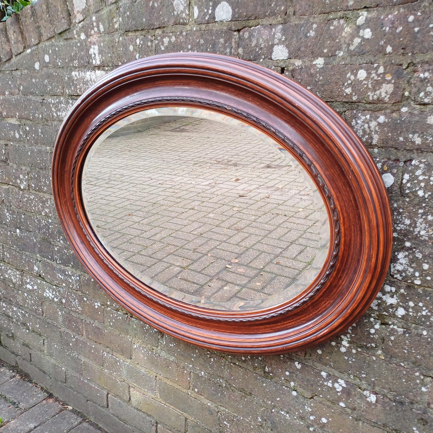 Huge and Imposing Red Painted Oval Mirror Red and Black Hues Bevelled Glass FREE HAND Delivery