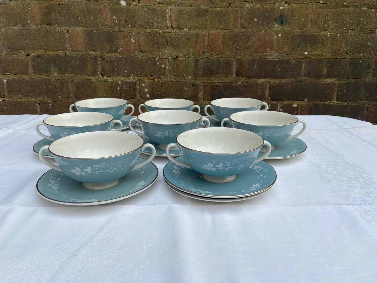 Six to Eight place Mid-Century REFLECTION Royal Doulton Dinner Service - 46 pieces in total - VGC - blue grey floral pattern with white
