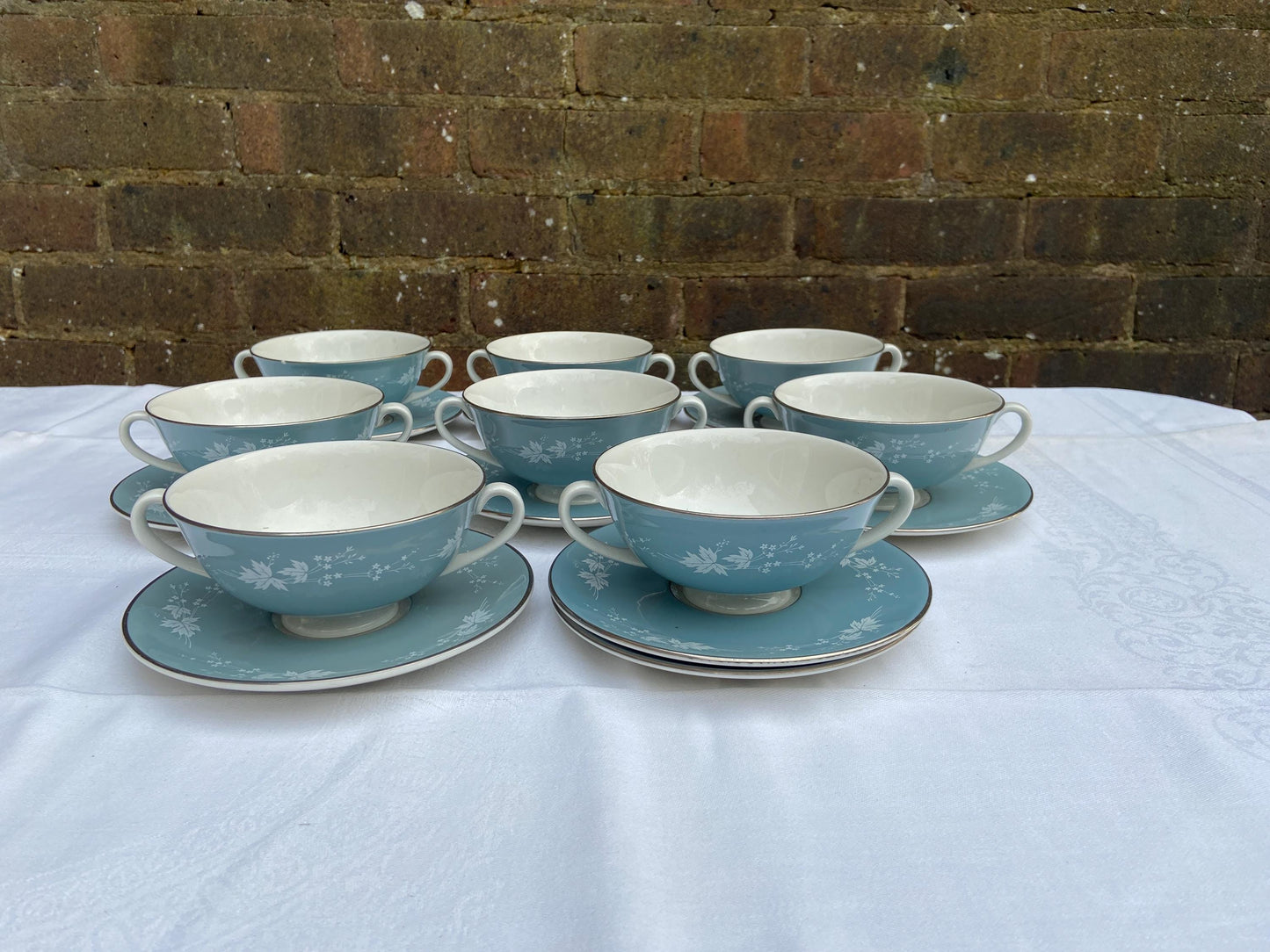 Mid-Century REFLECTION Royal Doulton Dinner Service - 83 pieces - VGC - blue grey floral pattern with white