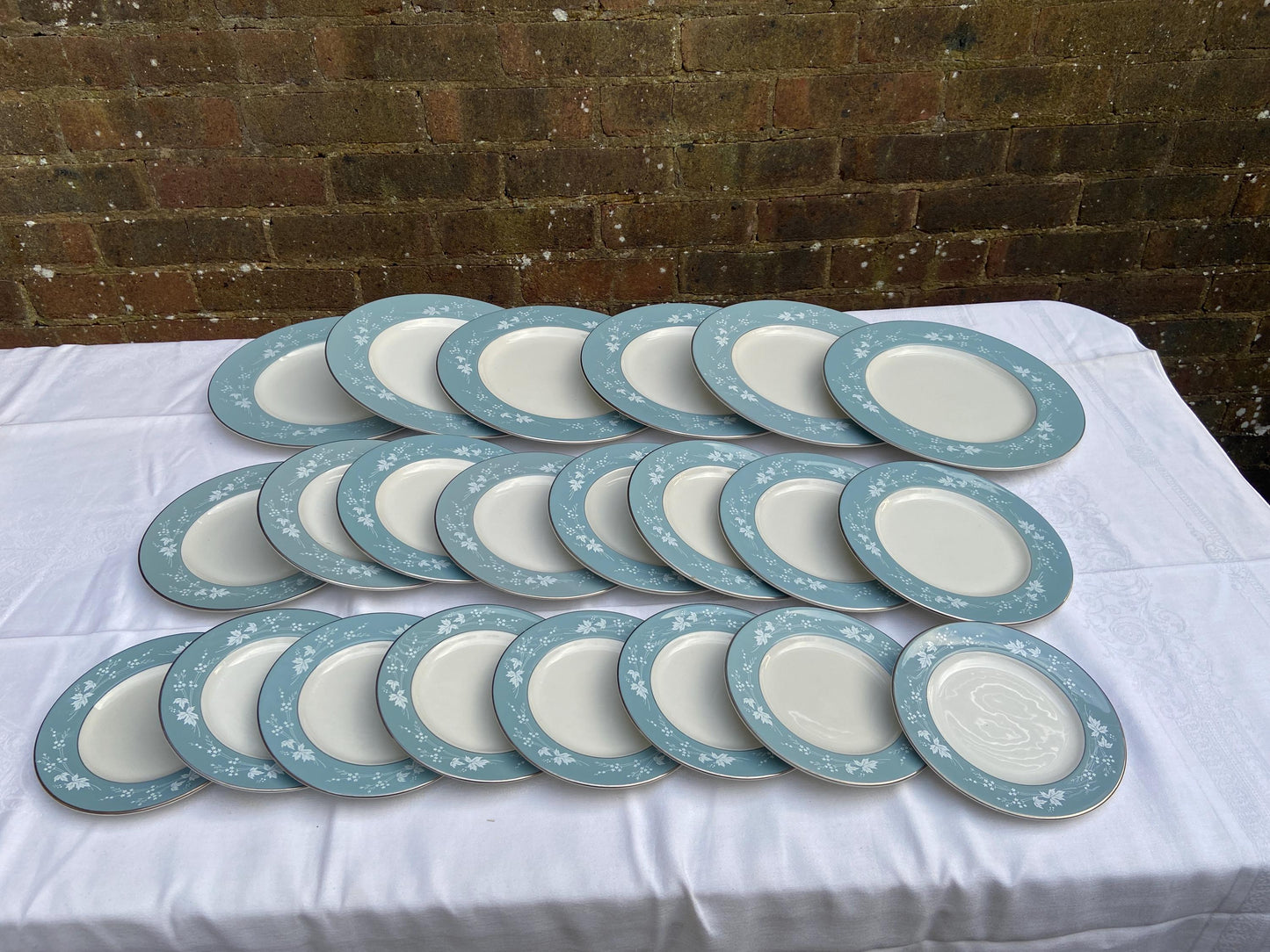 Mid-Century REFLECTION Royal Doulton Dinner Service - 83 pieces - VGC - blue grey floral pattern with white