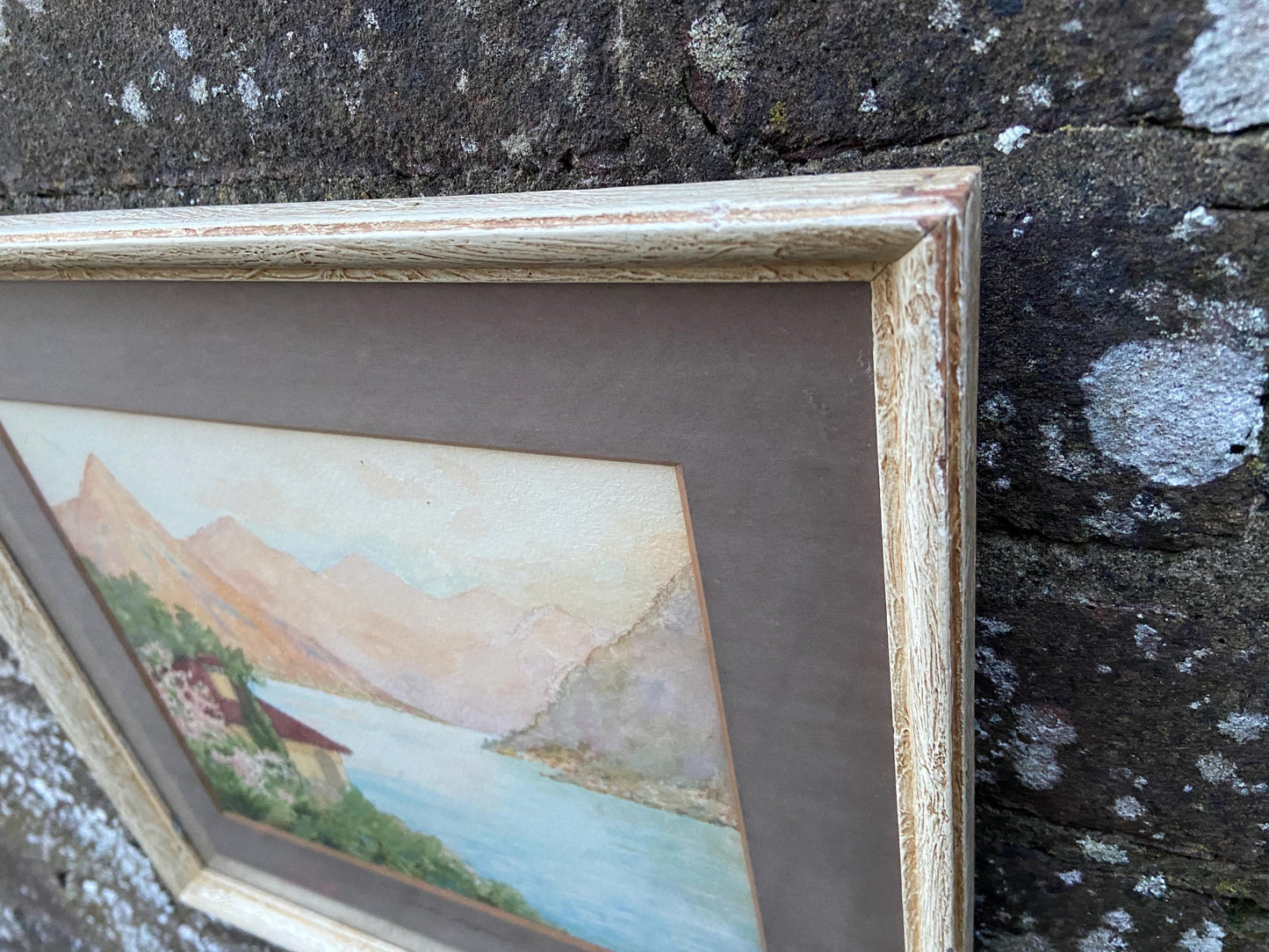 1950s Lake Lugano, Italy, and the Alps, original water colour in a classic vintage frame