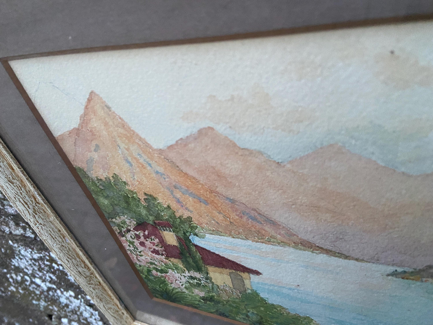 1950s Lake Lugano, Italy, and the Alps, original water colour in a classic vintage frame