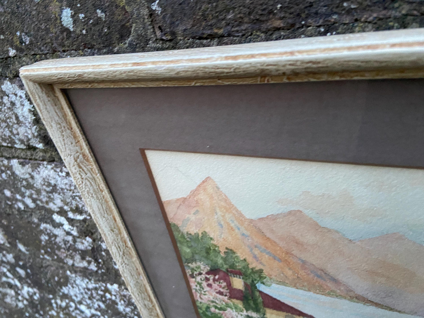1950s Lake Lugano, Italy, and the Alps, original water colour in a classic vintage frame