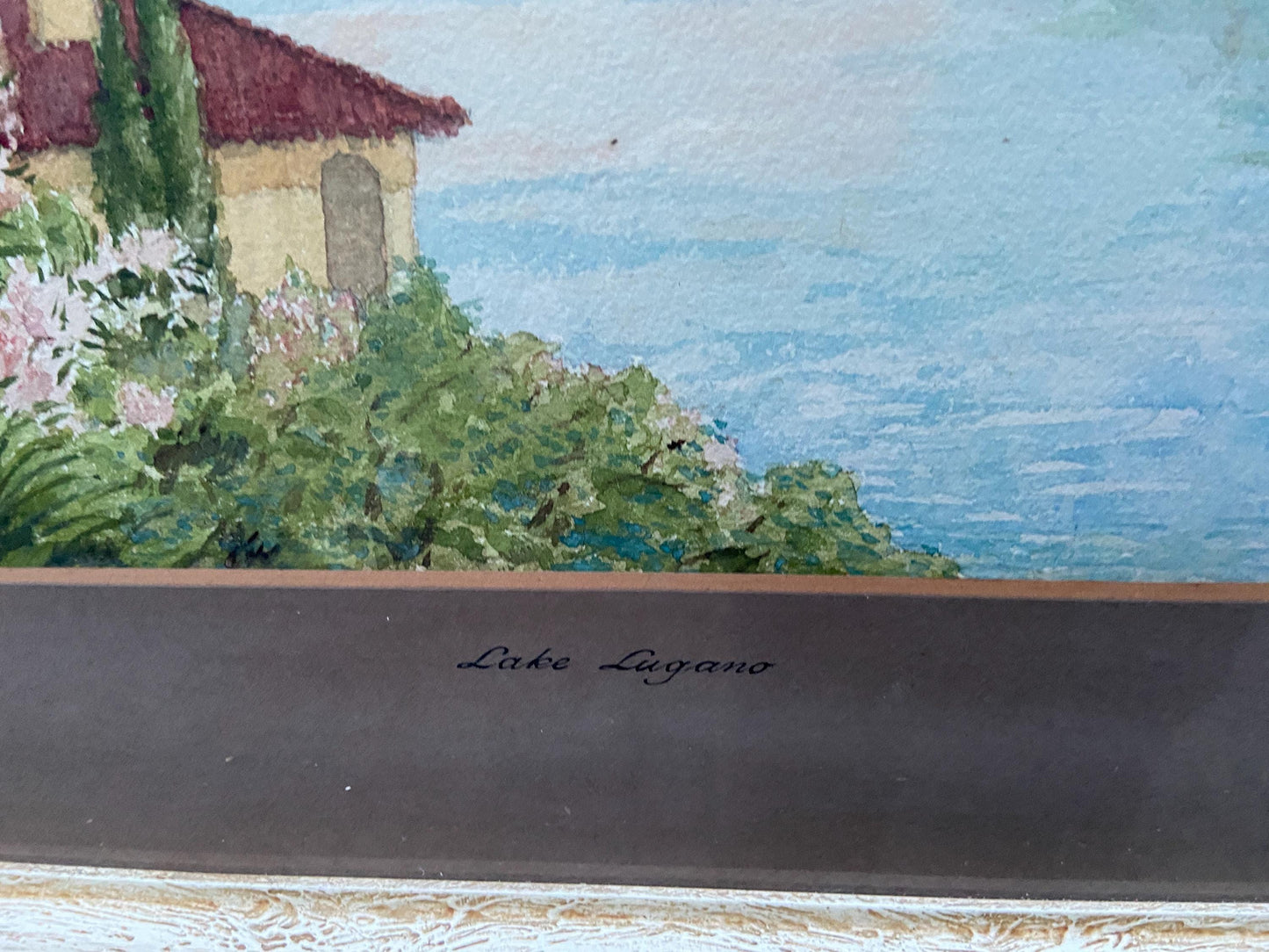 1950s Lake Lugano, Italy, and the Alps, original water colour in a classic vintage frame