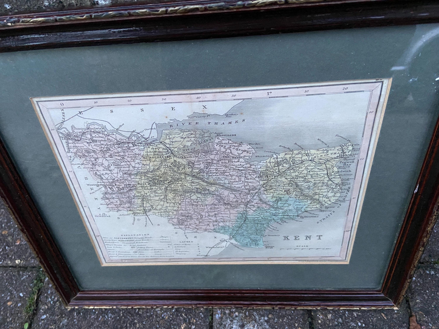 1800s vintage Kent map – hand painted print; drawn and engraved by J Archer Pentonville, London