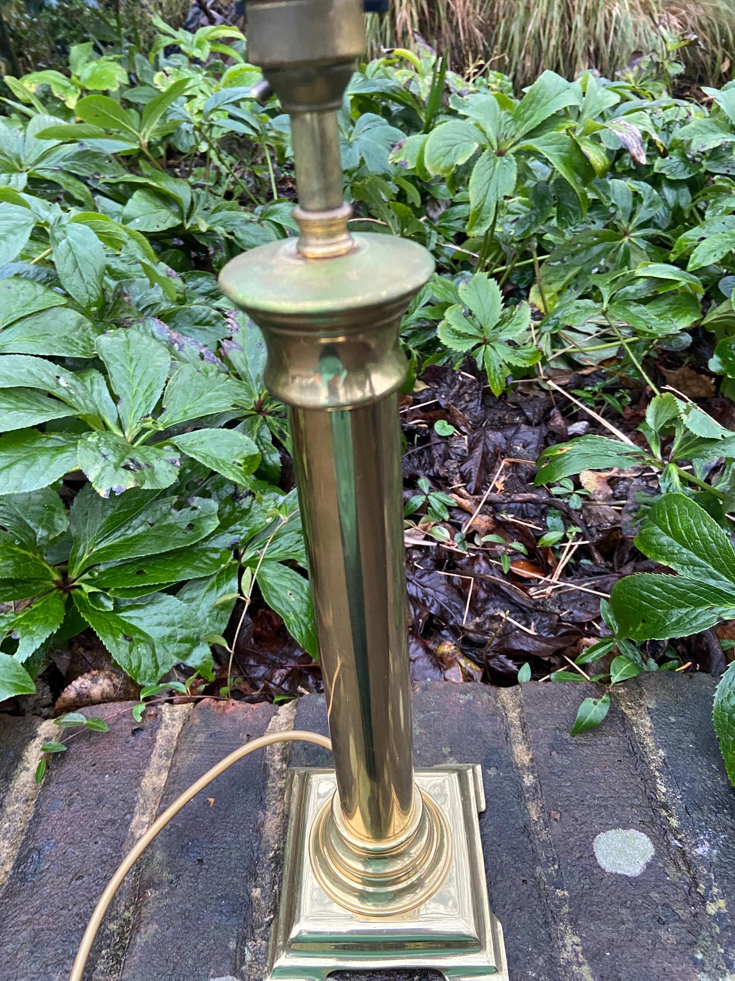 Classic vintage retro Brass candlestick lamp on square base, made for BHS England - working vintage table lamp, 42cm tall