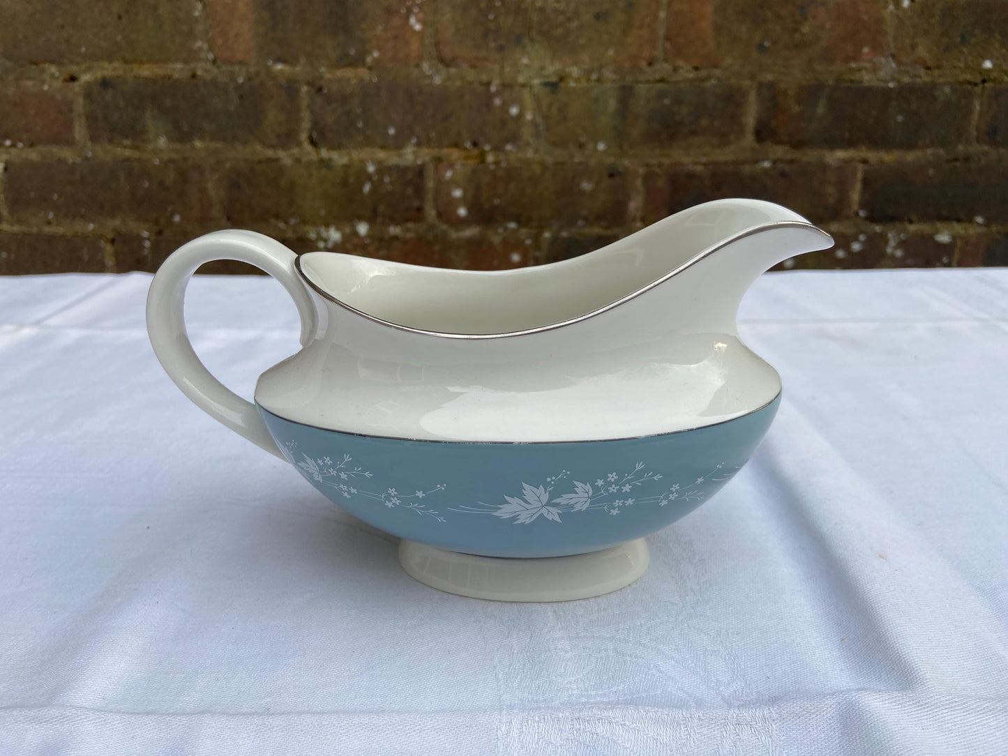 Six to Eight place Mid-Century REFLECTION Royal Doulton Dinner Service - 46 pieces in total - VGC - blue grey floral pattern with white