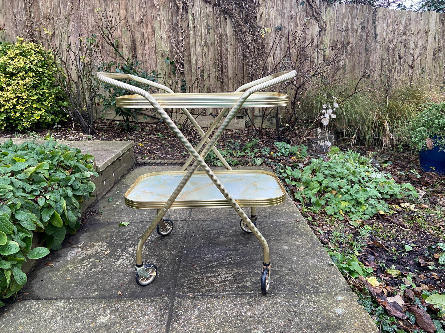Fantastic folding retro 1970s drinks trolley, cake trolley, cocktail trolley, party trolley
