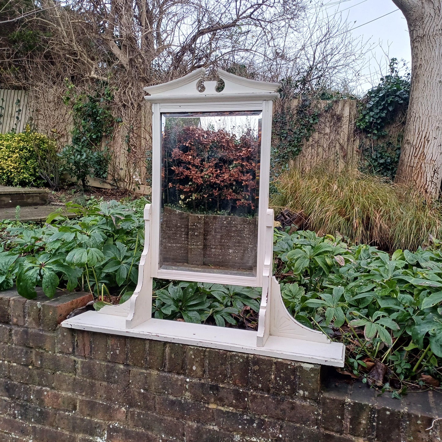 Superb Large Victorian Vintage Painted Walnut Decorative Mirror with Shelf. FREE HAND Delivery.