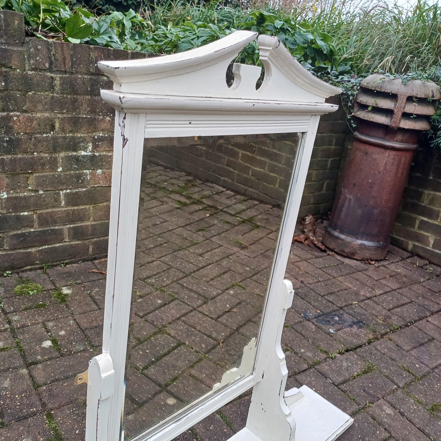 Superb Large Victorian Vintage Painted Walnut Decorative Mirror with Shelf. FREE HAND Delivery.