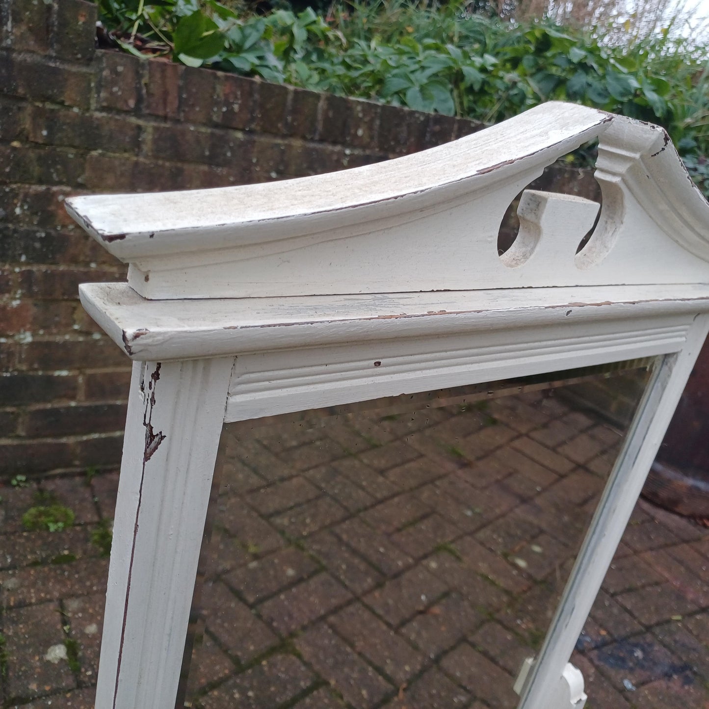 Superb Large Victorian Vintage Painted Walnut Decorative Mirror with Shelf. FREE HAND Delivery.