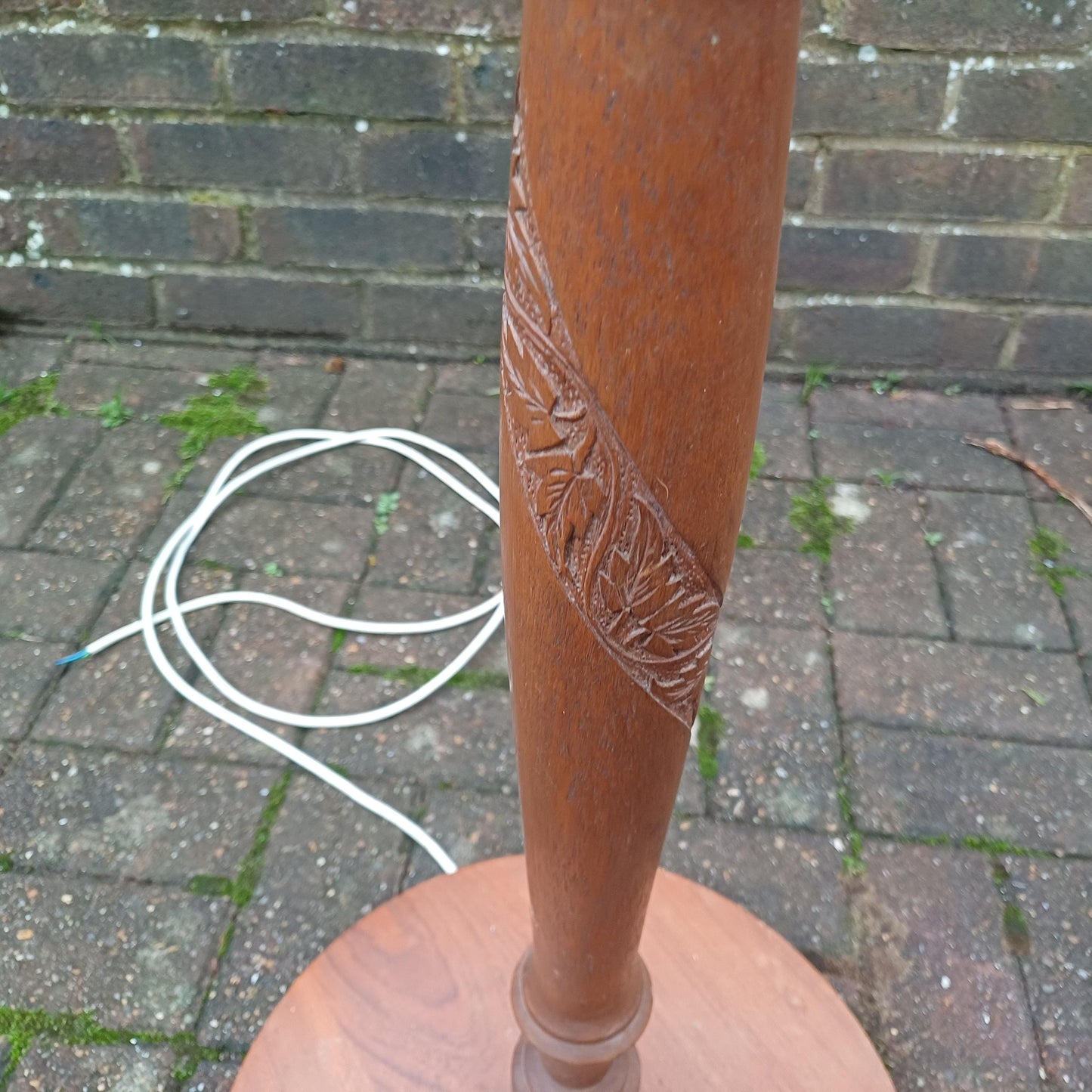 Vintage 60’s Teak Standard Lamp Fantastic Spiral Carved Decoration.