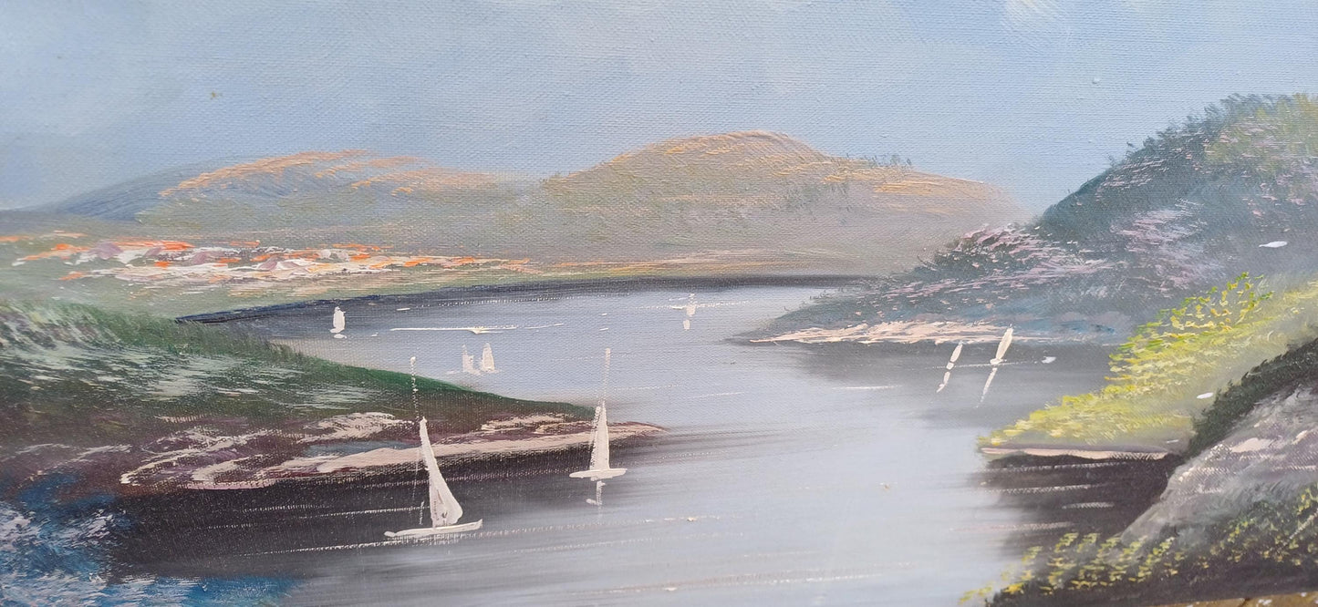 Trio of original vintage Landscape oil paintings on canvas - 3 varying sizes, horizontal hanging