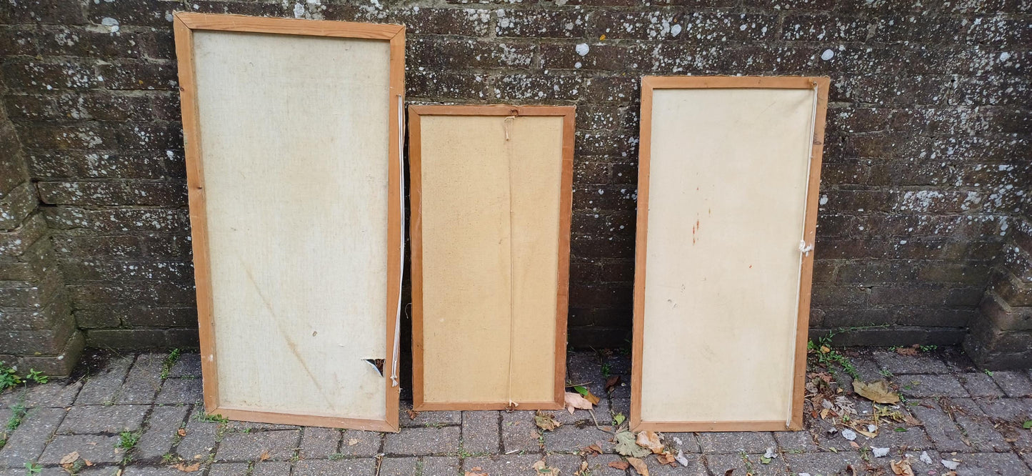 Trio of original vintage Landscape oil paintings on canvas - 3 varying sizes, horizontal hanging