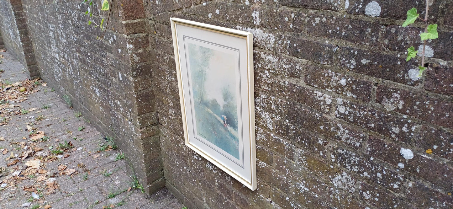 Spring Showers Print by Adolf Sehring, 1980s print in gorgeous vintage quality glazed frame (49.5cm x 60cm)