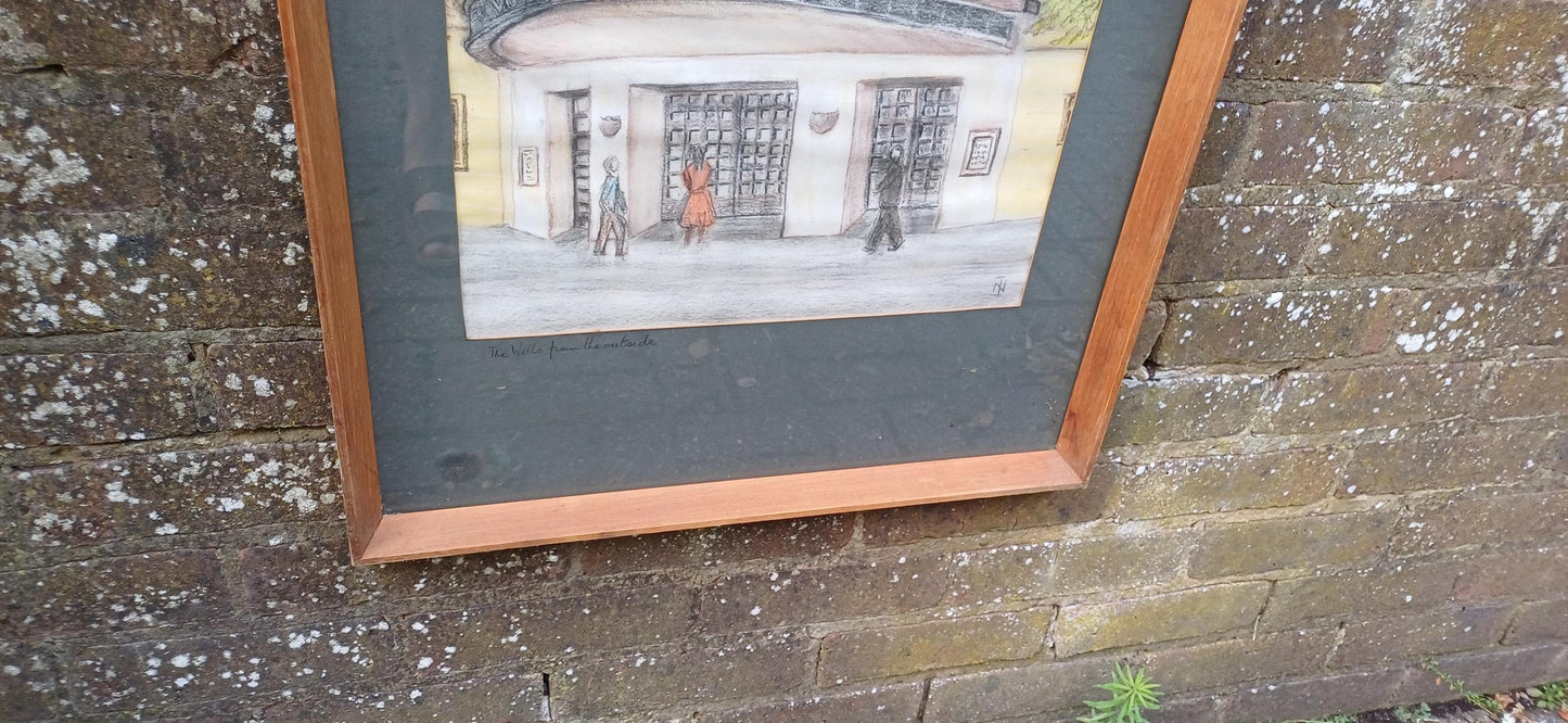 Large Sadler's Wells Original Vintage Pencil / Pastel Naive Art picture, framed in quality mount and glazed wooden frame (54cm x 79cm)