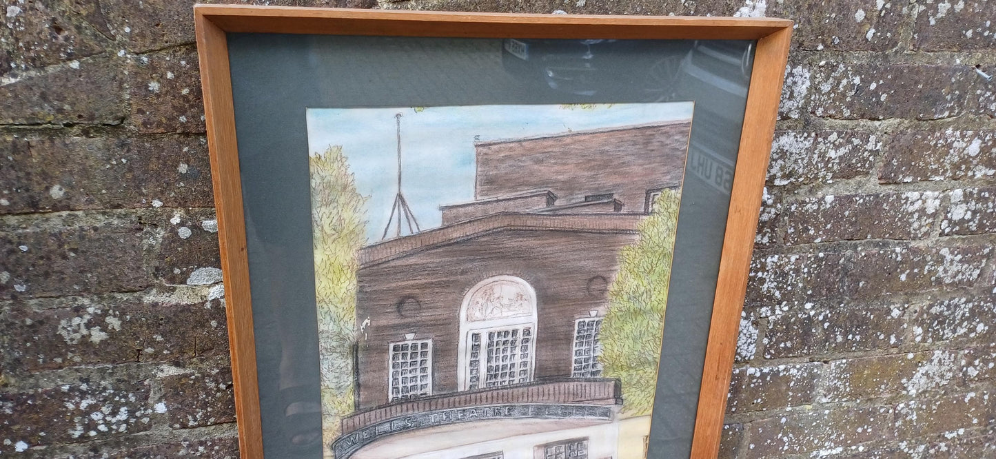 Large Sadler's Wells Original Vintage Pencil / Pastel Naive Art picture, framed in quality mount and glazed wooden frame (54cm x 79cm)