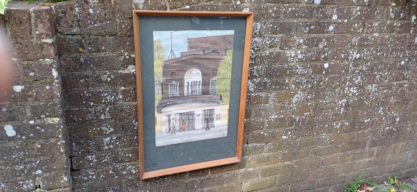 Large Sadler's Wells Original Vintage Pencil / Pastel Naive Art picture, framed in quality mount and glazed wooden frame (54cm x 79cm)